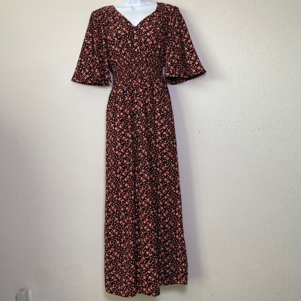 Good Luck Gem Jumpsuit XS Floral Womens Boho Cottagecore Smocked Bell‎ Sleeve